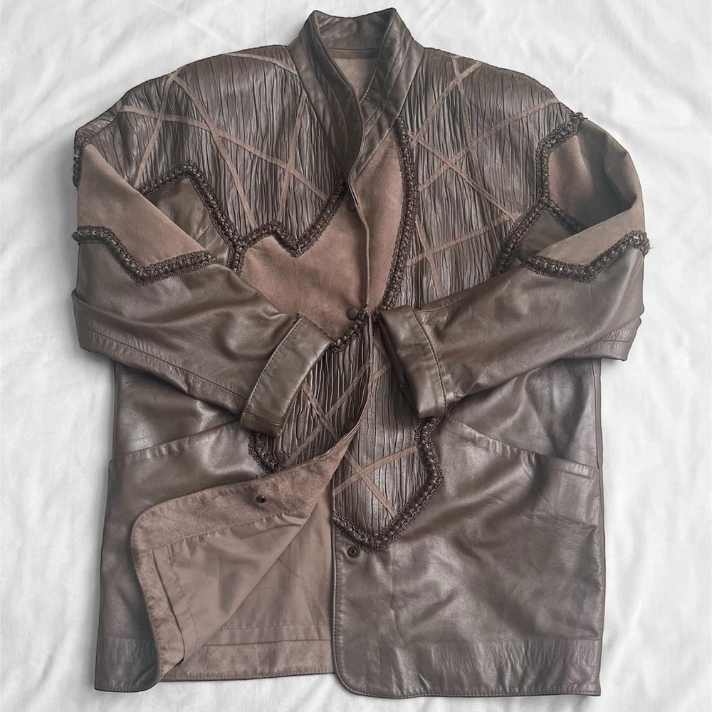 Western Patchwork Brown Suede Bomber Jacket - image 2